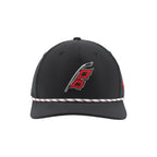 Front: Flags logo on front, white rope with red/black trim on brim