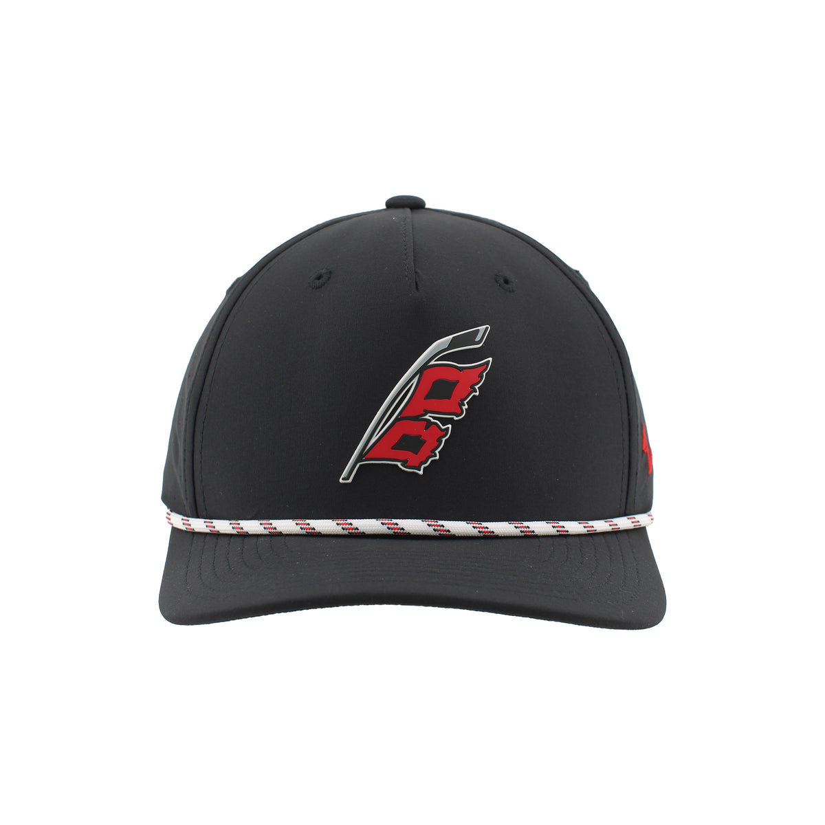Front: Flags logo on front, white rope with red/black trim on brim