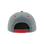 Back: Red/gray snapback straps; red eyelets/crown