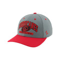 Front Left: Gray hat, red brim, red/black artwork on front featuring Tonal Primary logo