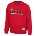 Red crewneck, "CAROLINA" in white, "HURRICANES" in black with primary logo, Colosseum tag at waist