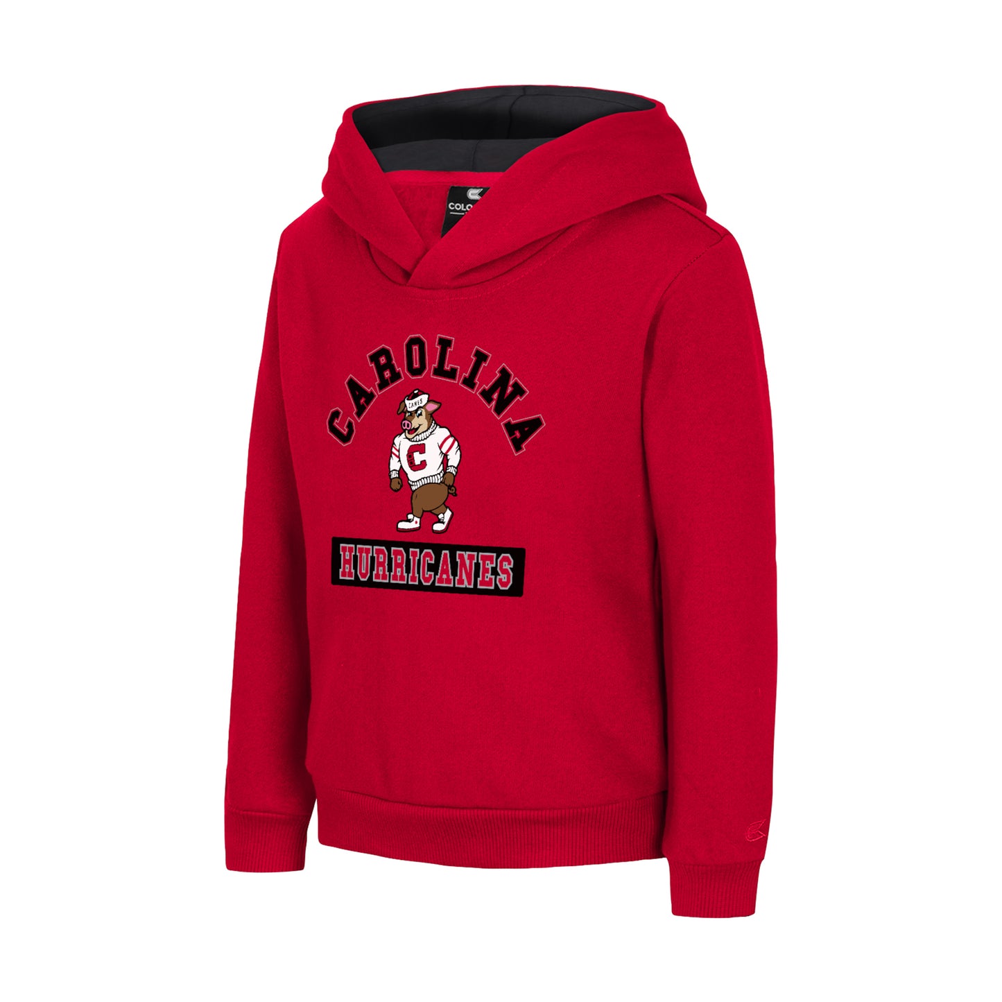 Red hoodie, "CAROLINA HURRICANES" around Vintage Stormy on front