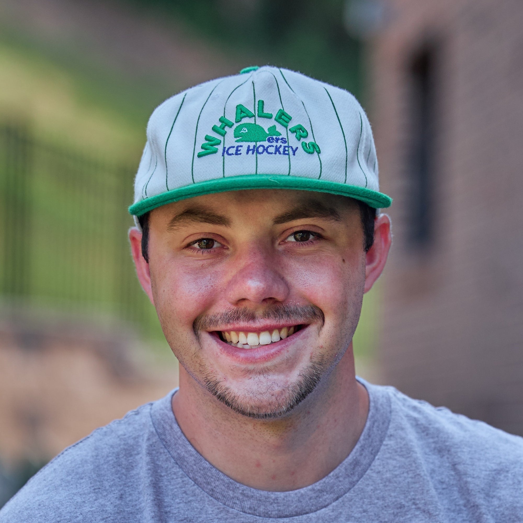 The hat being worn by a model outdoors