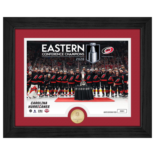 Photo with commemorative coin of Hurricanes 2026 Eastern Conference Champions picture; in black frame