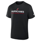 Front: Black tee, "Hurricanes Hockey" in white and red with Flags logo across chest
