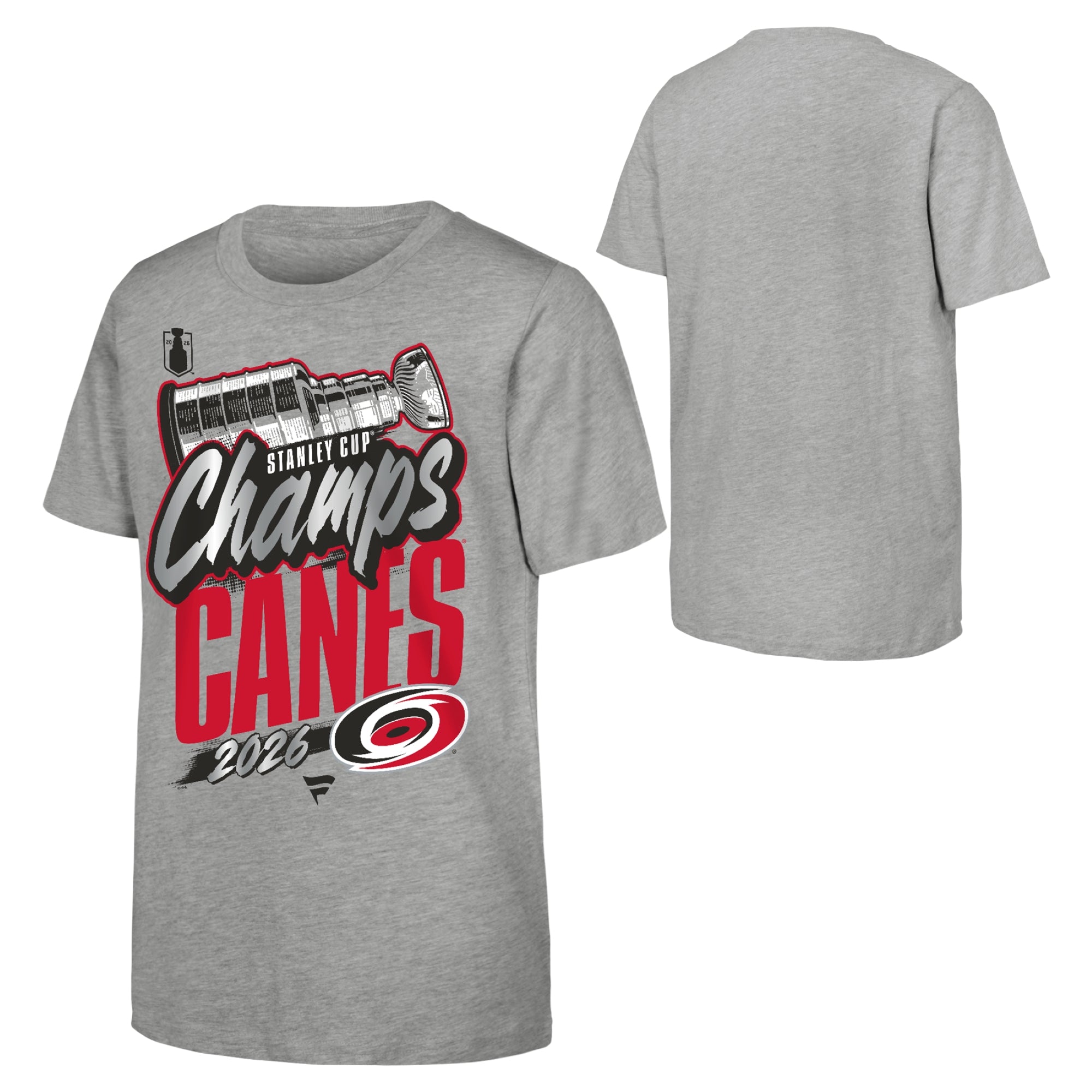 Front/Back: Grey tee, Stanley Cup Champs artowrk on the front