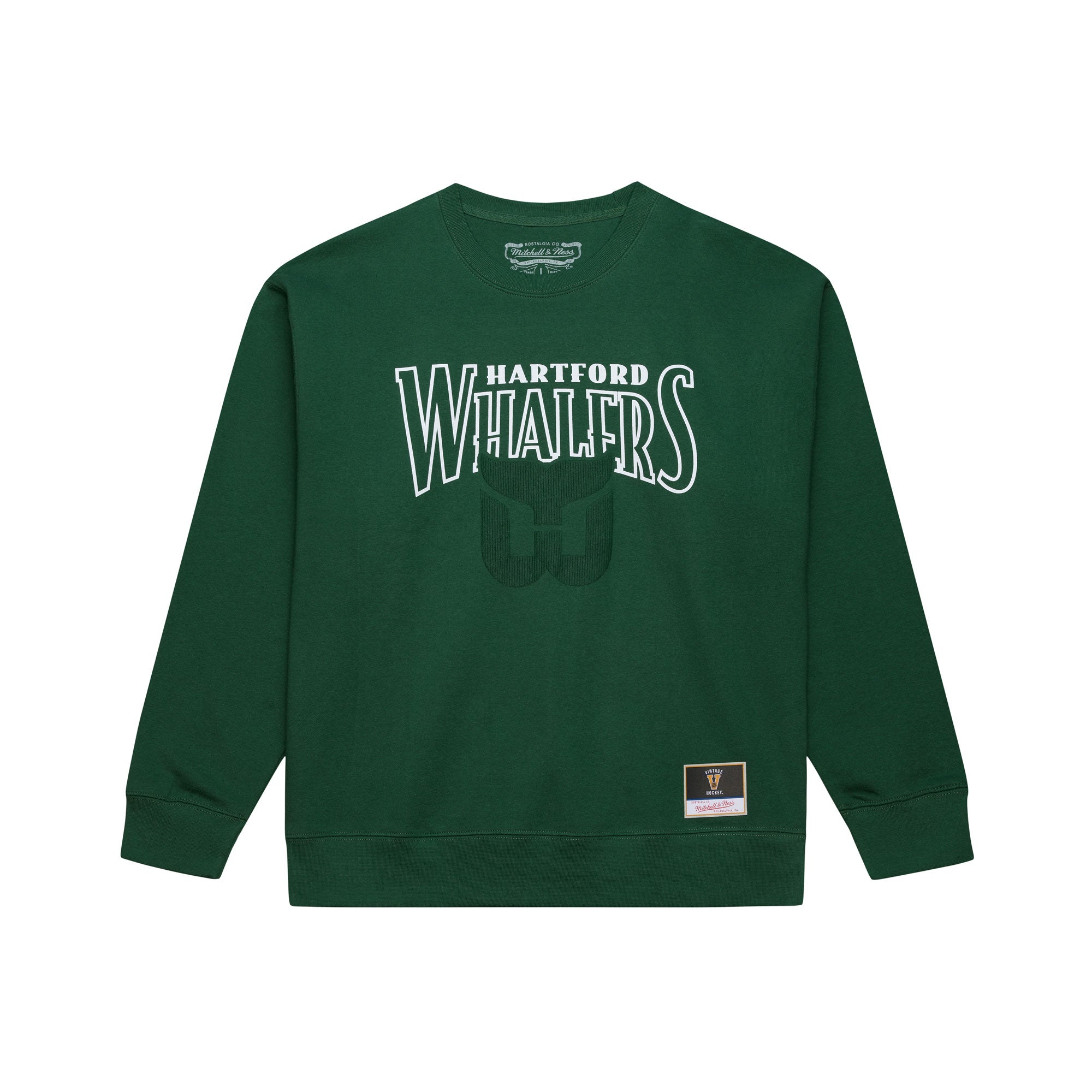 Front: Green crew, "Hartford Whalers" in white with green Tail logo on front