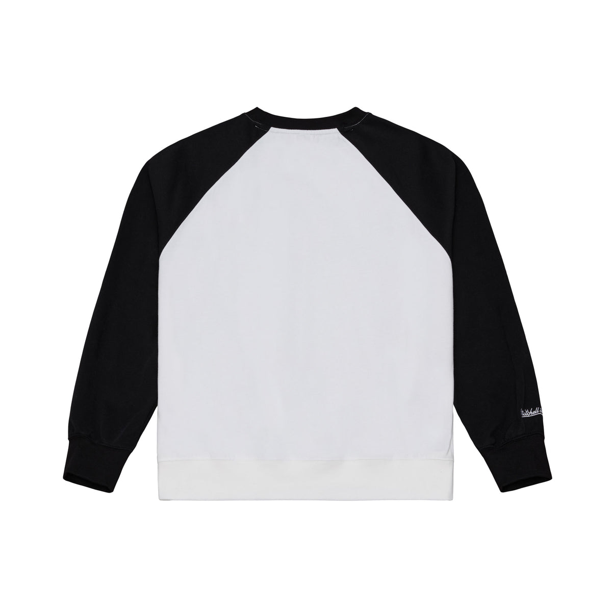 Back: White crew, black shoulders/sleeves, Mitchell & Ness wordmark on right sleeve