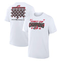 Front/Back: White tee, black/red accents, "STANLEY CUP CHAMPIONS" on front/back