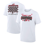 Front/Back: White tee, black/red accents, "STANLEY CUP CHAMPIONS" on front/back