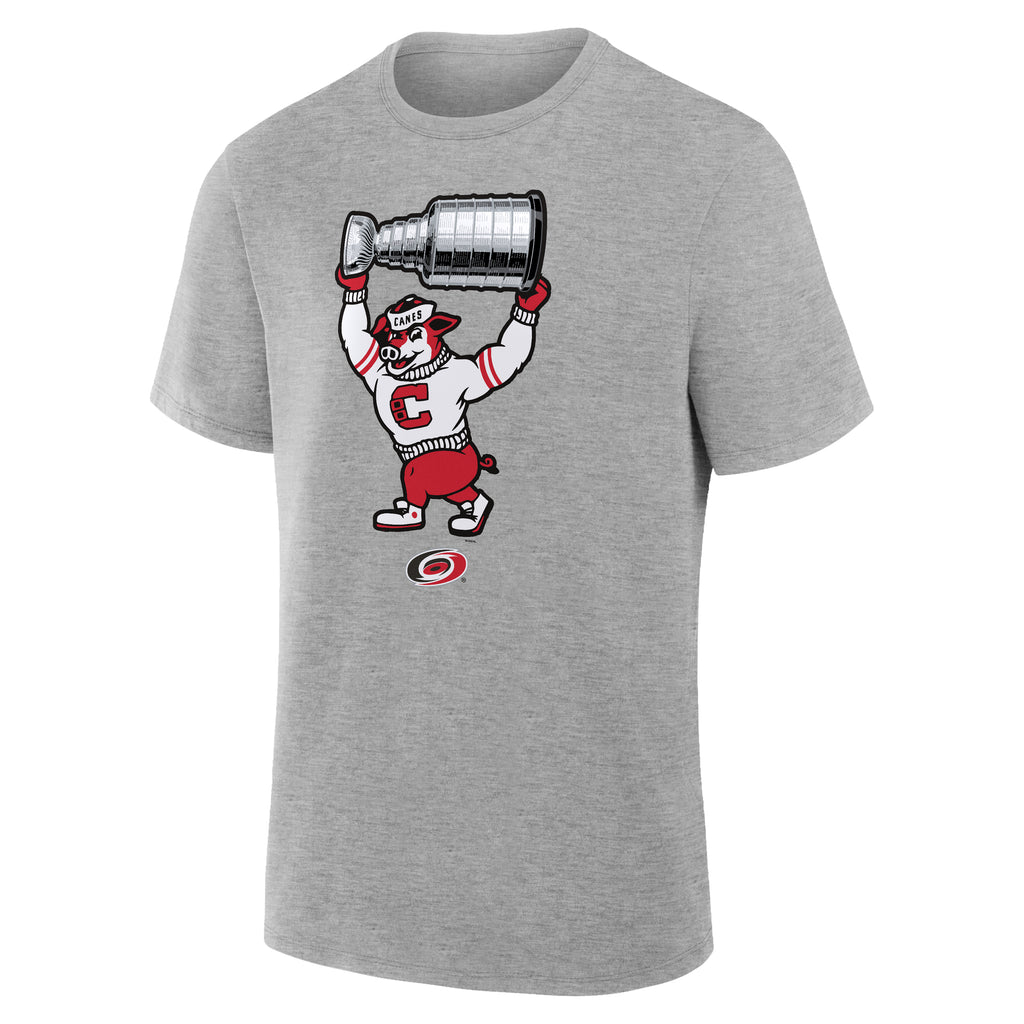 Front: Struttin' Stormy hoisitng the Stanley Cup above his head, Primary logo below Stormy