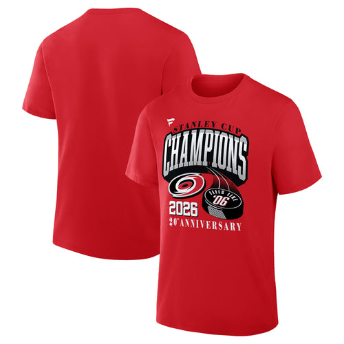 Front/Back: Red tee with 20th Anniversary of 1st Stanley Cup artwork, puck that says "Feels like '06"