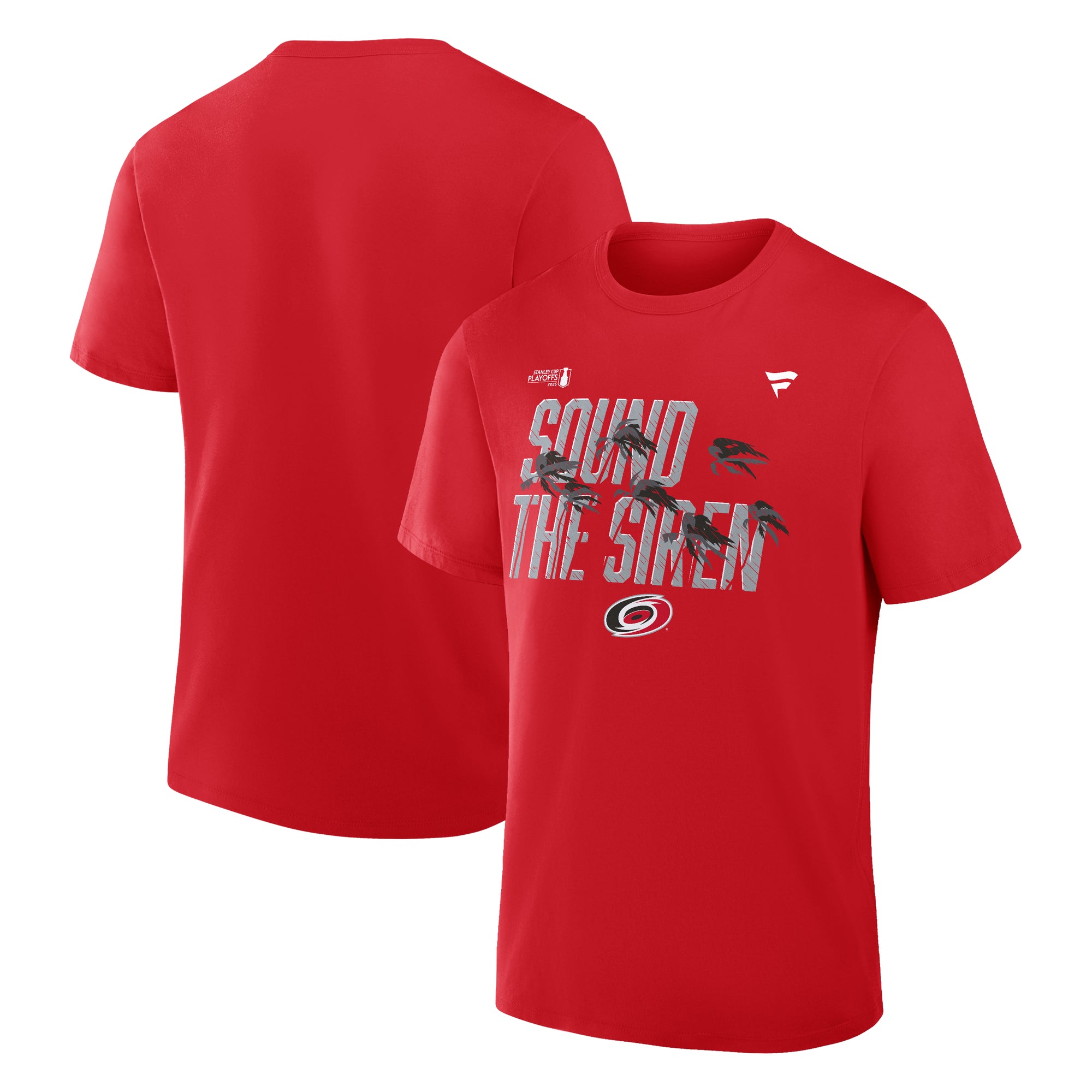 Front/Back: Red tee, "SOUND THE SIREN" with palm trees on front