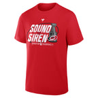 Front" SOUND THE SIREN"/"STANLEY CUP CHAMPIONS" in white with Primary logo on top of Stanley Cup