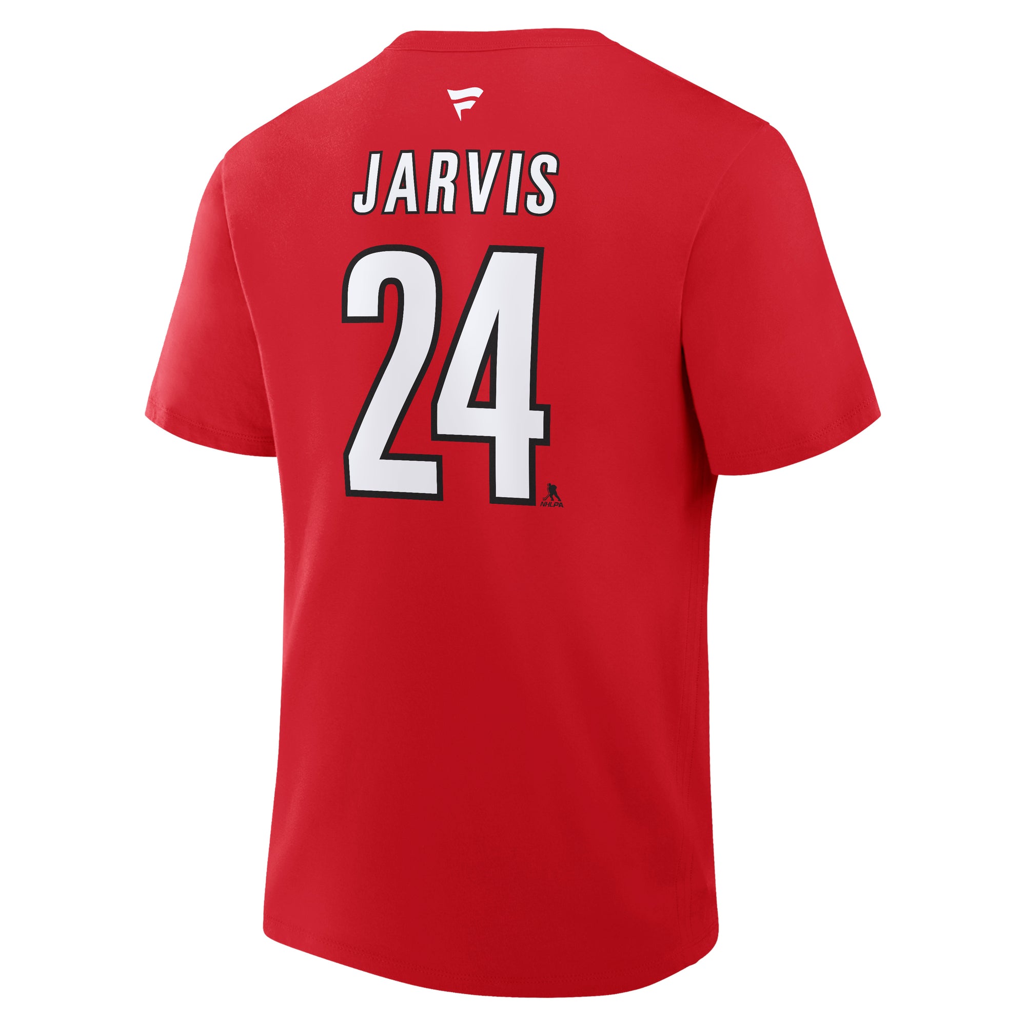 Back: white Fanatics logo at neck, "JARVIS 24" below in white with black outline
