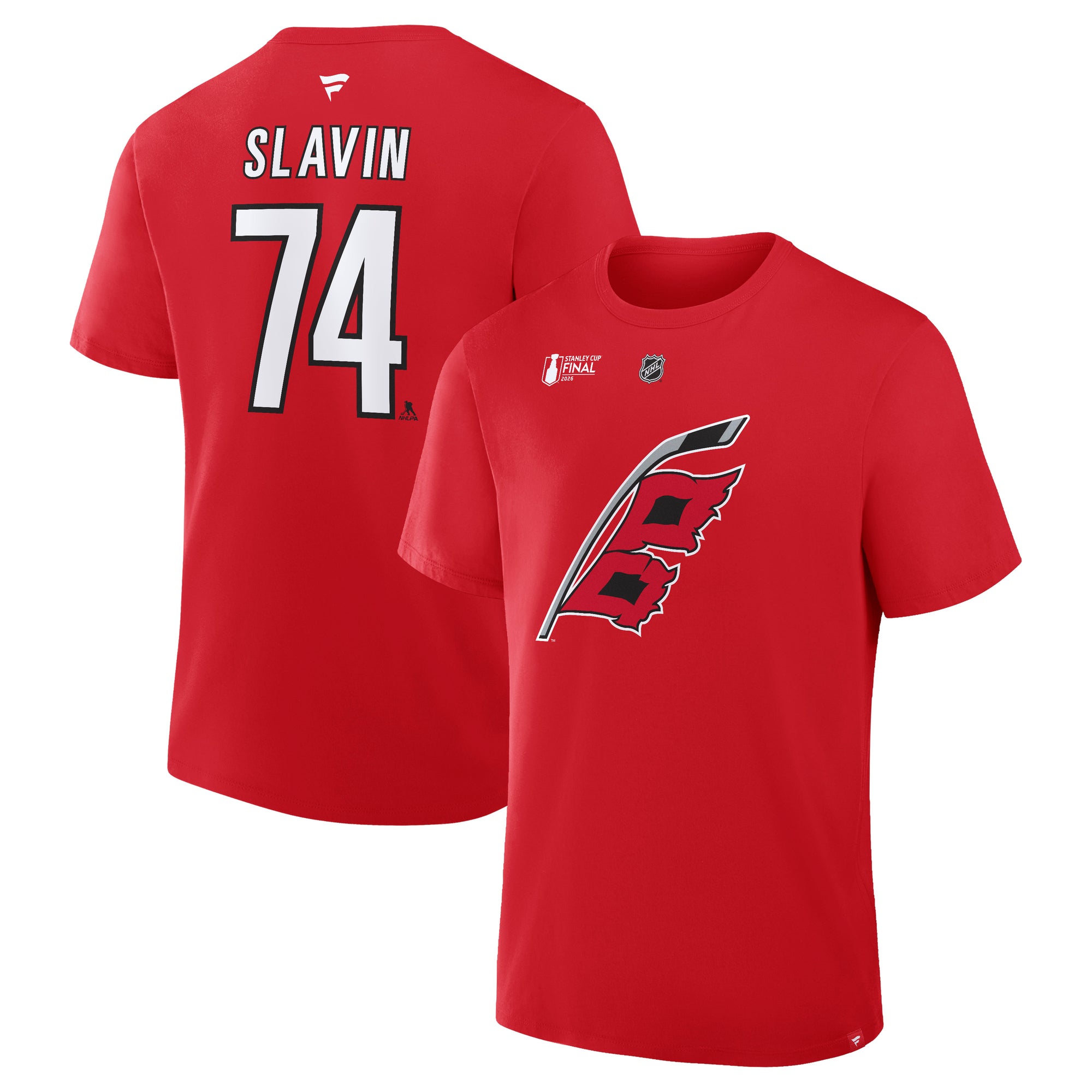 Front/Back: Red tee, Flags logo on front, "SLAVIN 74" on back in white/black