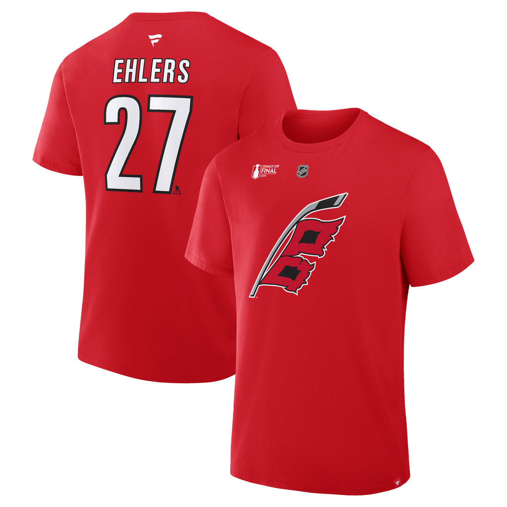 Front/Back: Red tee, Flags logo on front, "EHLERS 27" on back in white/black