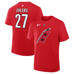 Front/Back: Red tee, Flags logo on front, "EHLERS 27" on back in white/black
