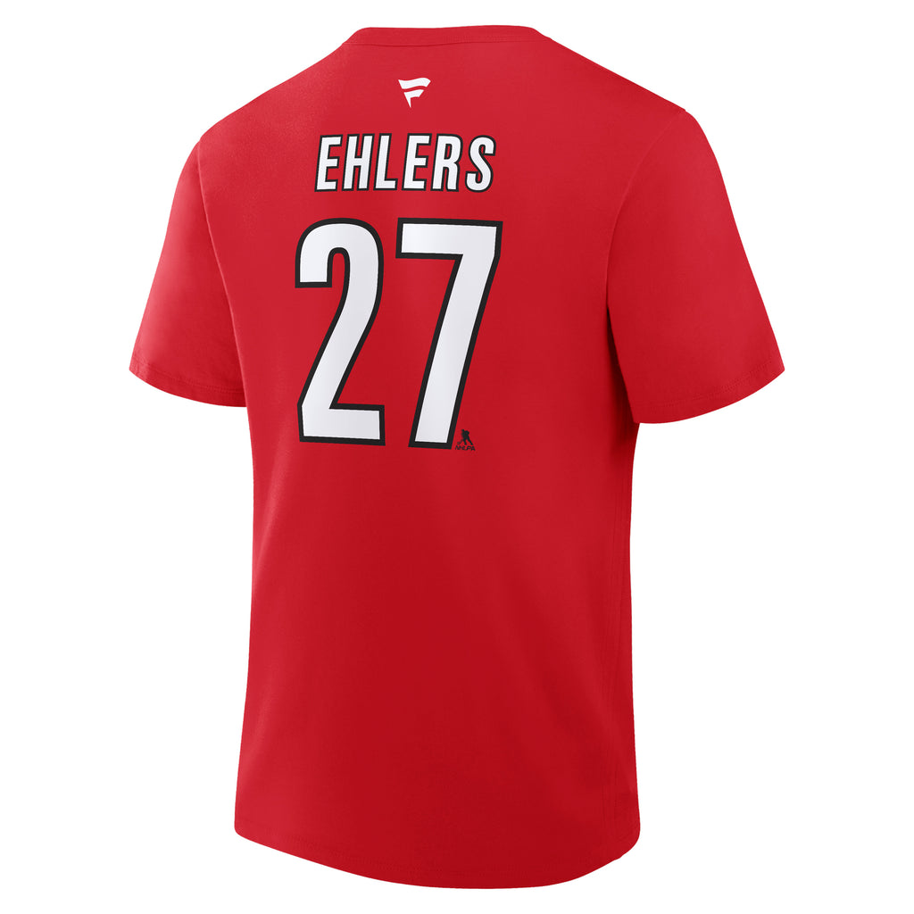 Back: white Fanatics logo at neck, "EHLERS 27" below in white with black outline