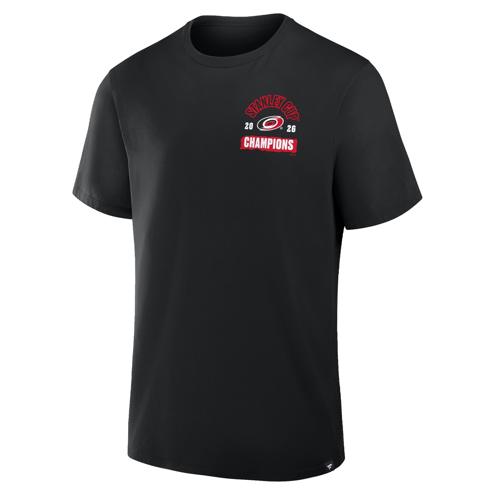 Front: "2026 Stanley Cup Champions" in red/white with Primary logo in middle of wording on left chest