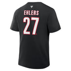 Back: Black tee, "EHLERS 27" in white and red on back, white Fanatics logo at neckline