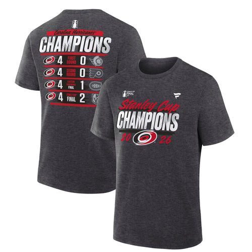 Front/Back: Gray tee, Stanley Cup Champions artwork on front, each playoff series score on back