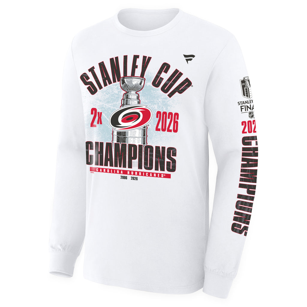 Front: "STANLEY CUP CHAMPIONS" on front in black, "2x 2026" in red with Primary logo/Stanley Cup,