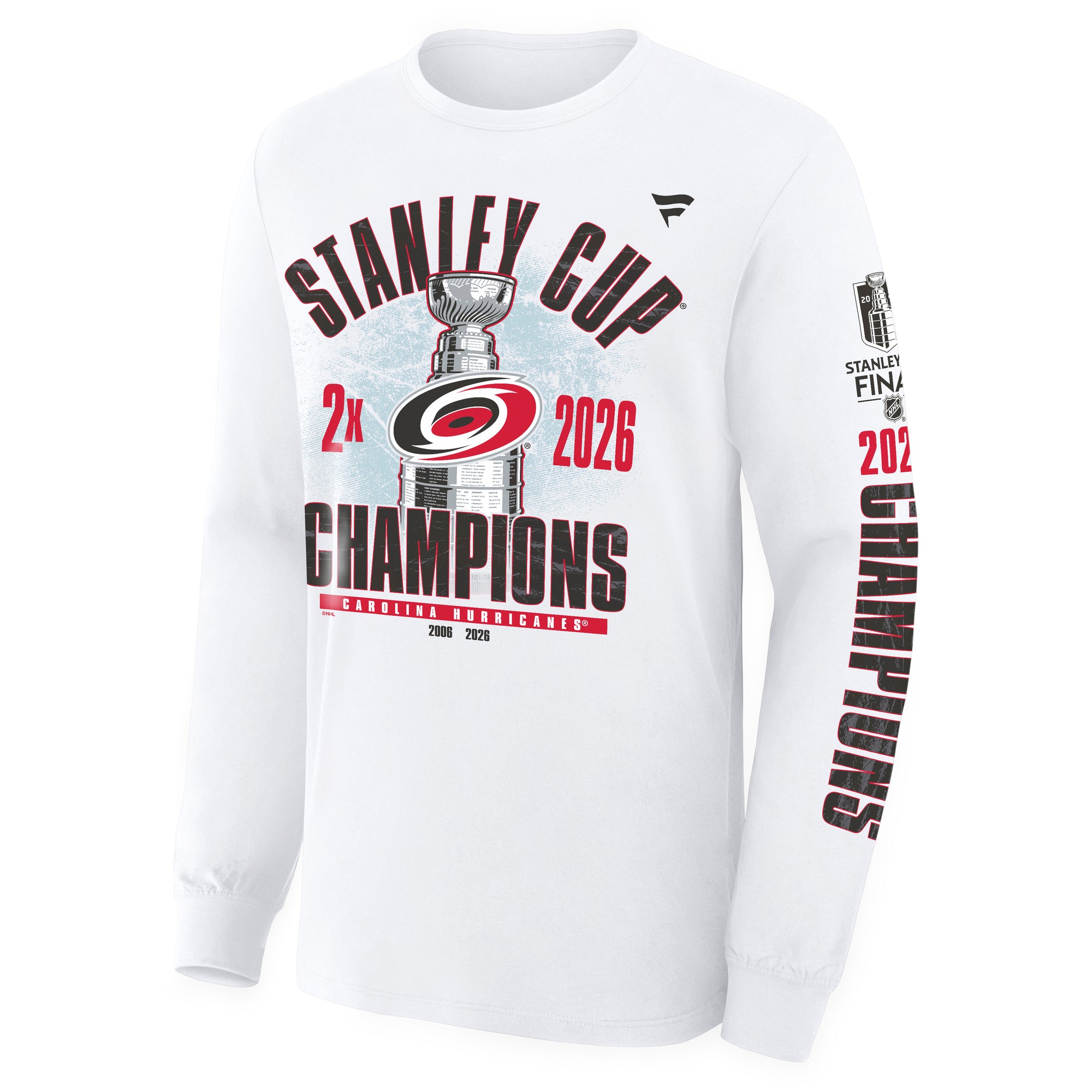 Front: "STANLEY CUP CHAMPIONS" on front in black, "2x 2026" in red with Primary logo/Stanley Cup,