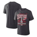 Front/Back: Dark grey tee, 2026 Stanley Cup Champions artwork on front in vintage-style