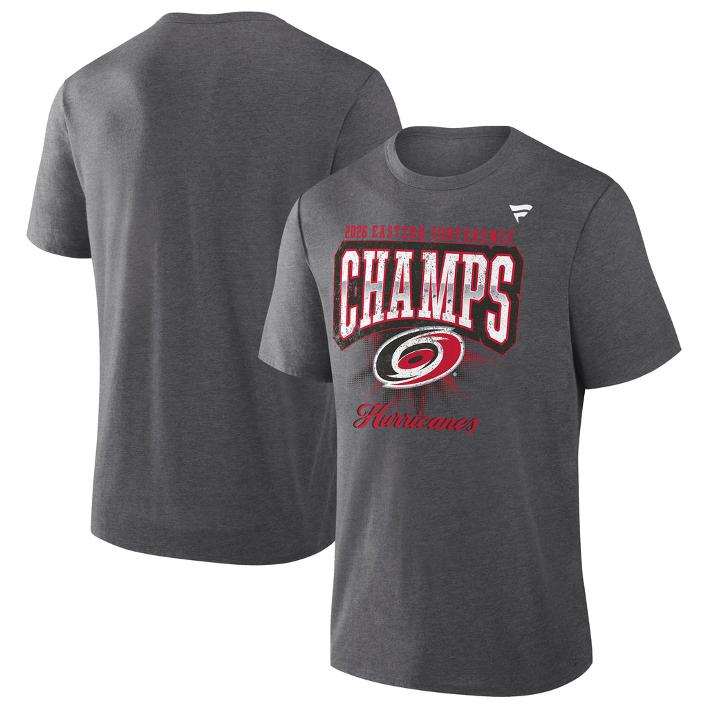 Front/Back: Grey tee, "EASTERN CONFERENCE" in red, "CHAMPS" arched in white with Primary logo