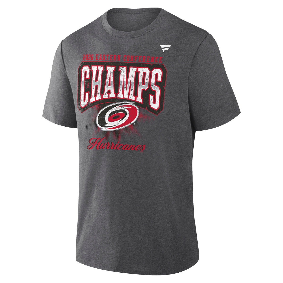 Front: Grey tee, "EASTERN CONFERENCE" in red, "CHAMPS" arched in white with Primary logo