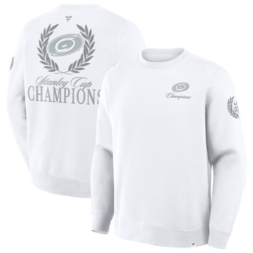 Front/Back: White fleece crew with Stanley Cup Champions art on front and back