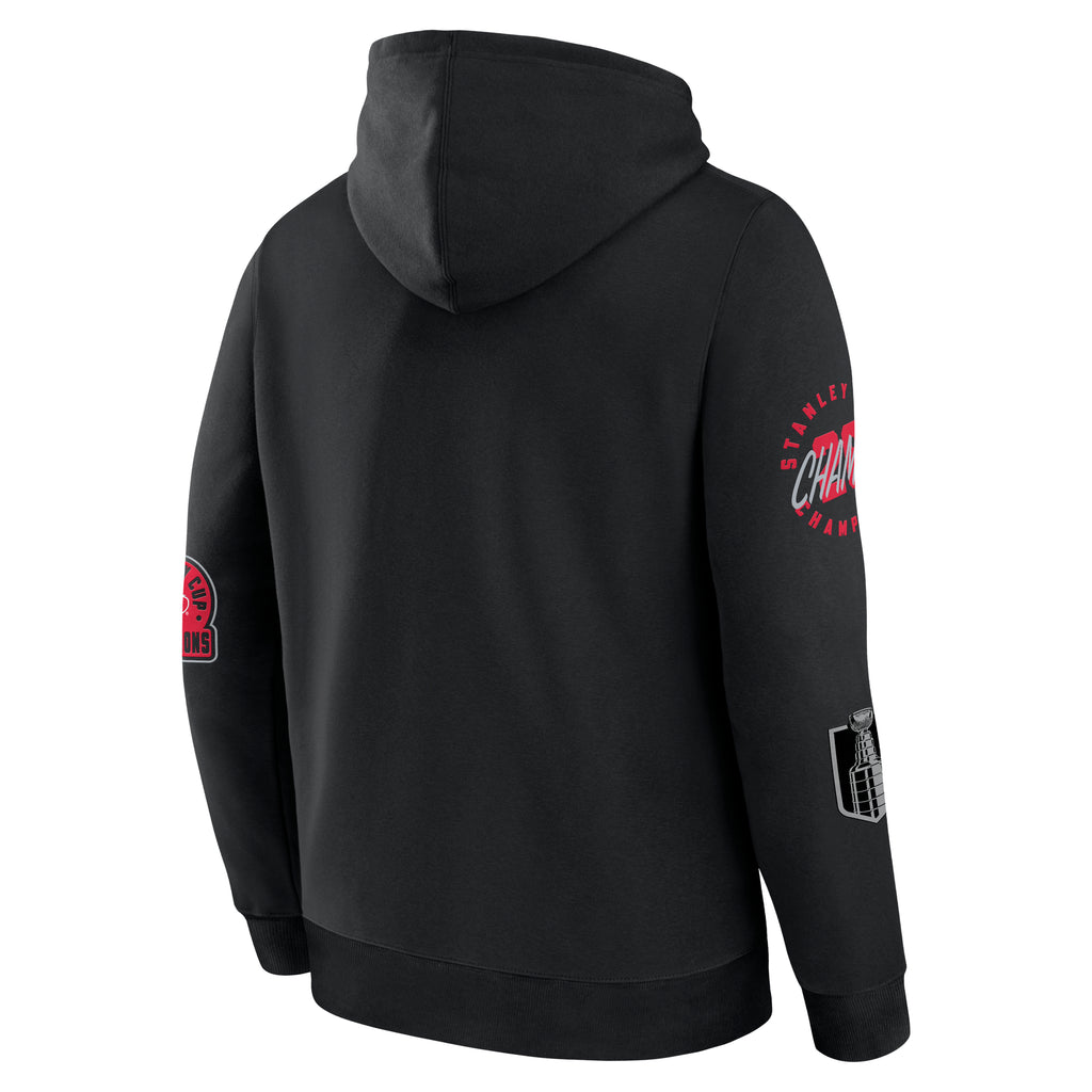 Back: Black hoodie, various elevated art on both left and right sleeves