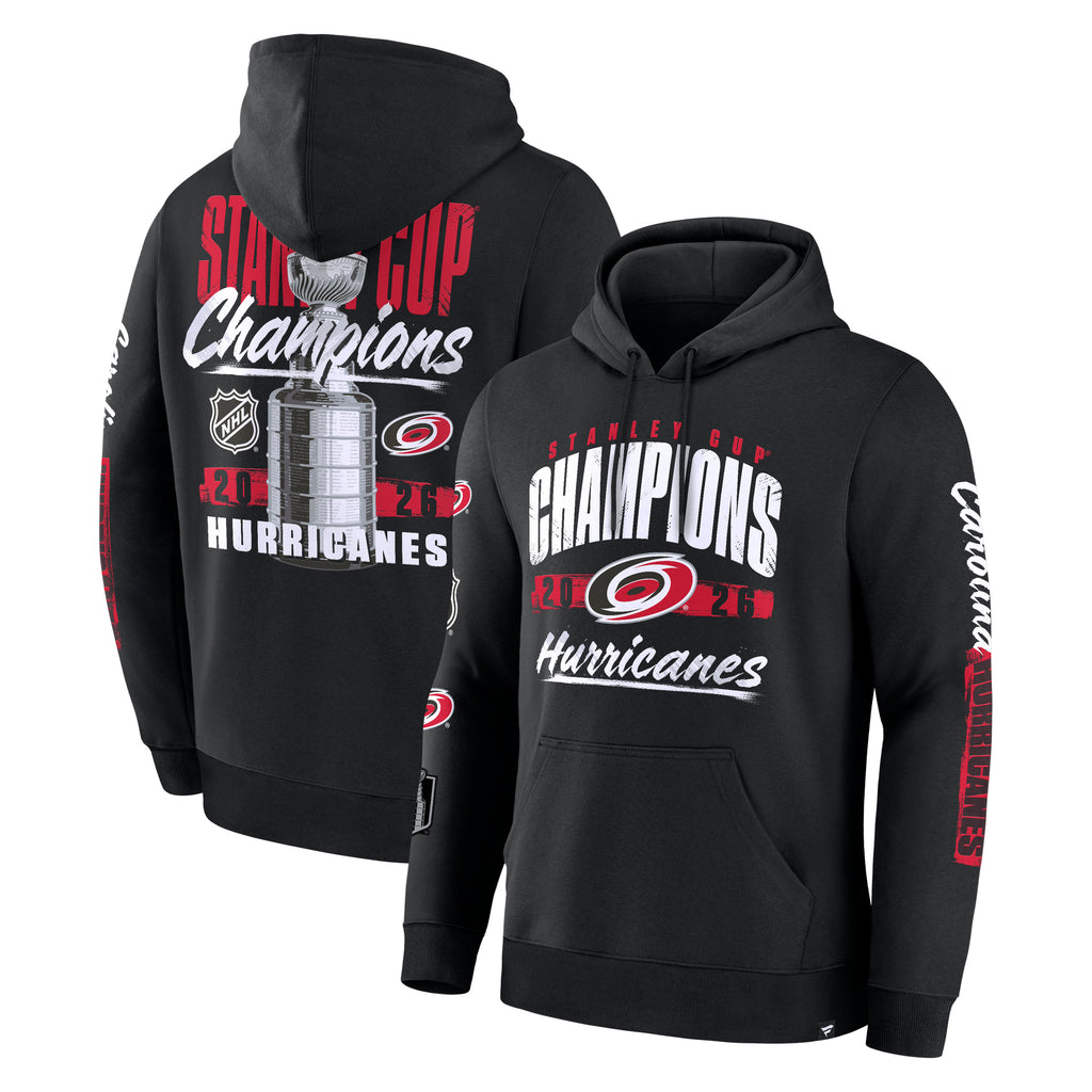 Front/Back: Black hoodie with Stanley Cup Champions artwork on front/back & both sleeves