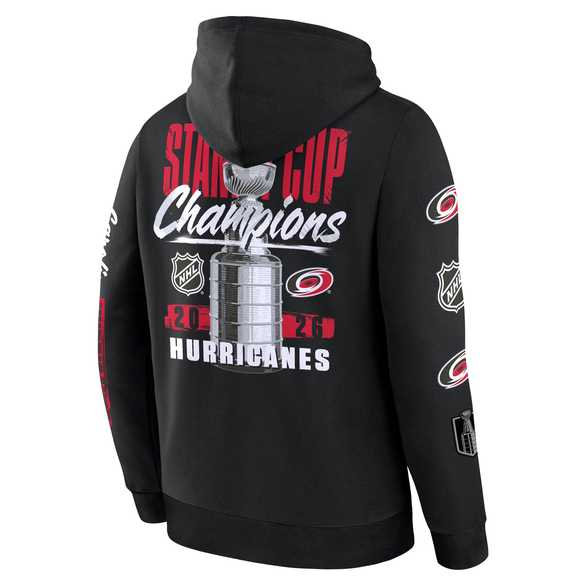 Back: "STANLEY CUP Champions 2026 Hurricanes" with art of Stanley Cup,Primary logo, NHL shield