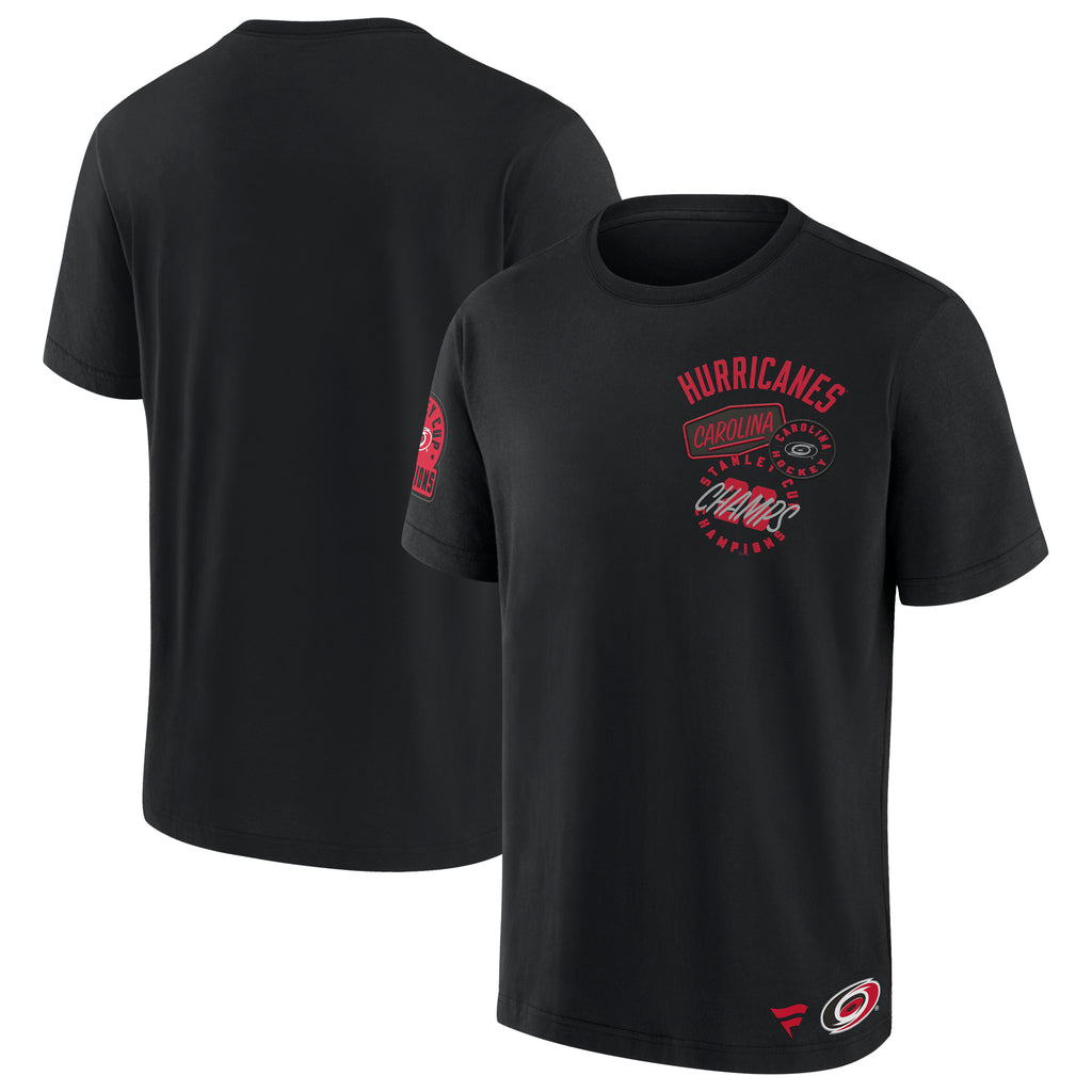 Front/Back: Black tee, elevated artwork on front & right sleeve