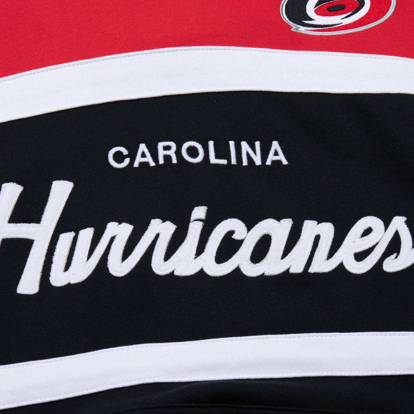 Close up of "CAROLINA Hurricanes" wording on front