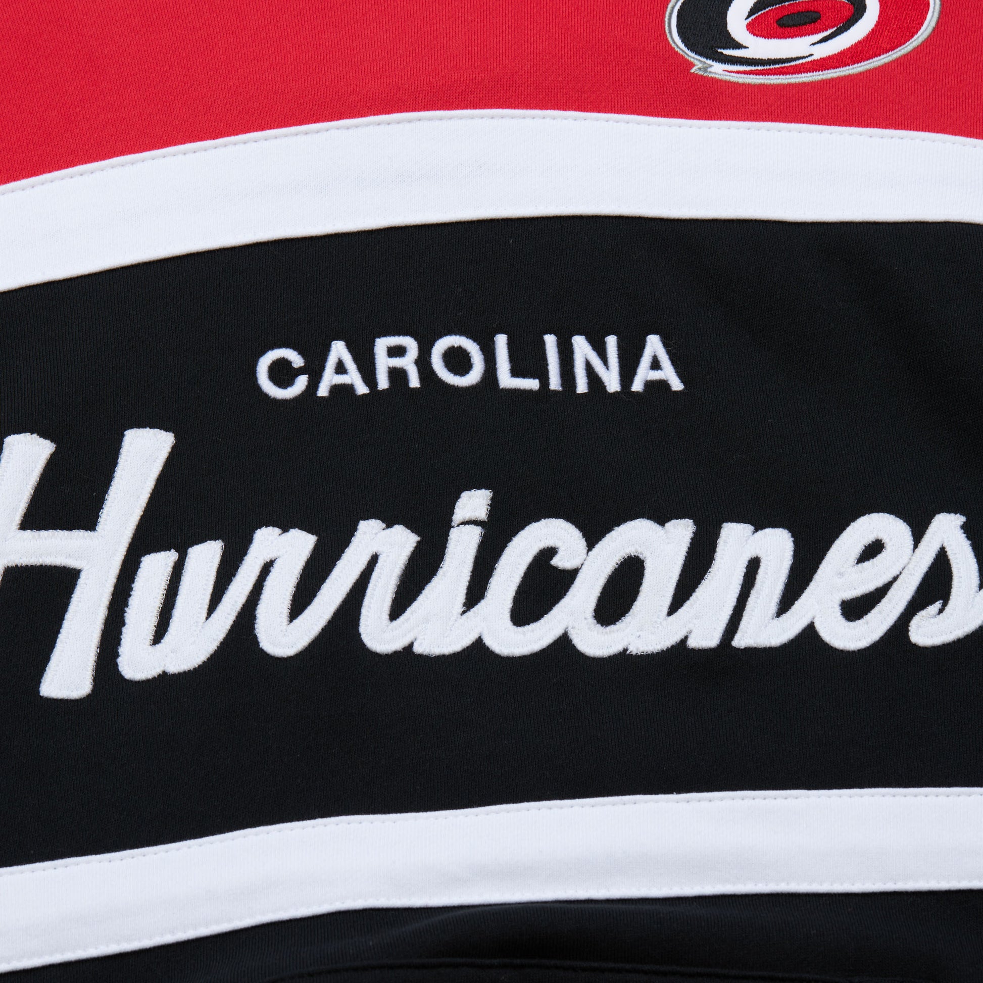 Close up of "CAROLINA Hurricanes" wording on front