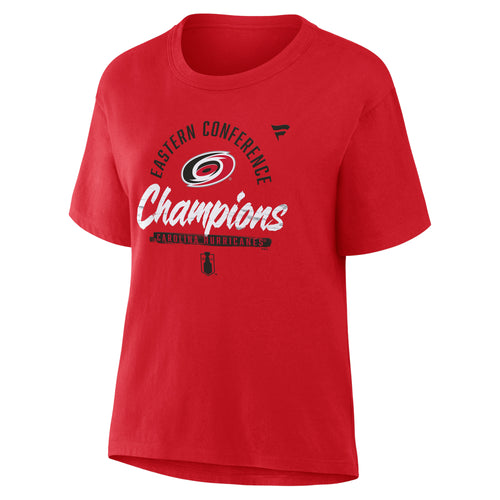 Front: Red tee, "Eastern Conference Champions" in red/black with Primary logo in center of wording