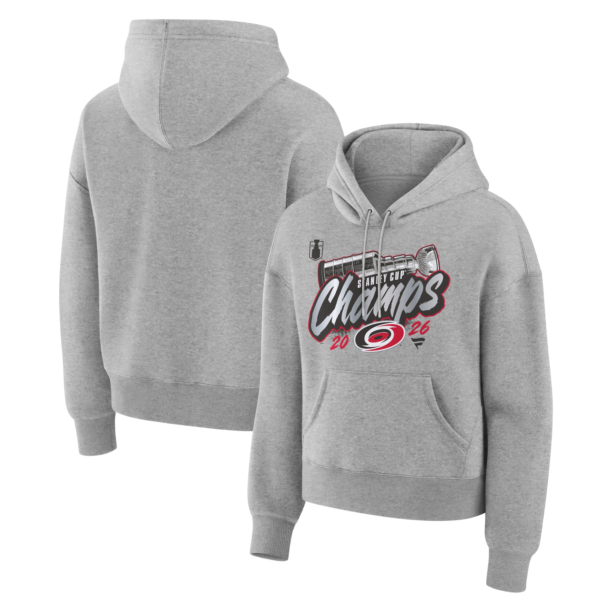 Front: Grey hoodie, artwork featuring Stanley Cup on front