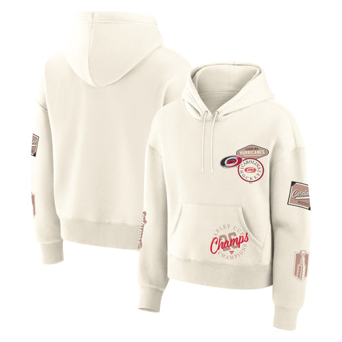 Front/Back: Cream hoodie with scattered elevated art throughout front and sleeves