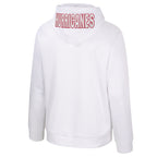 Back: White hoodie, "HURRICANES" in white with red outline on hood