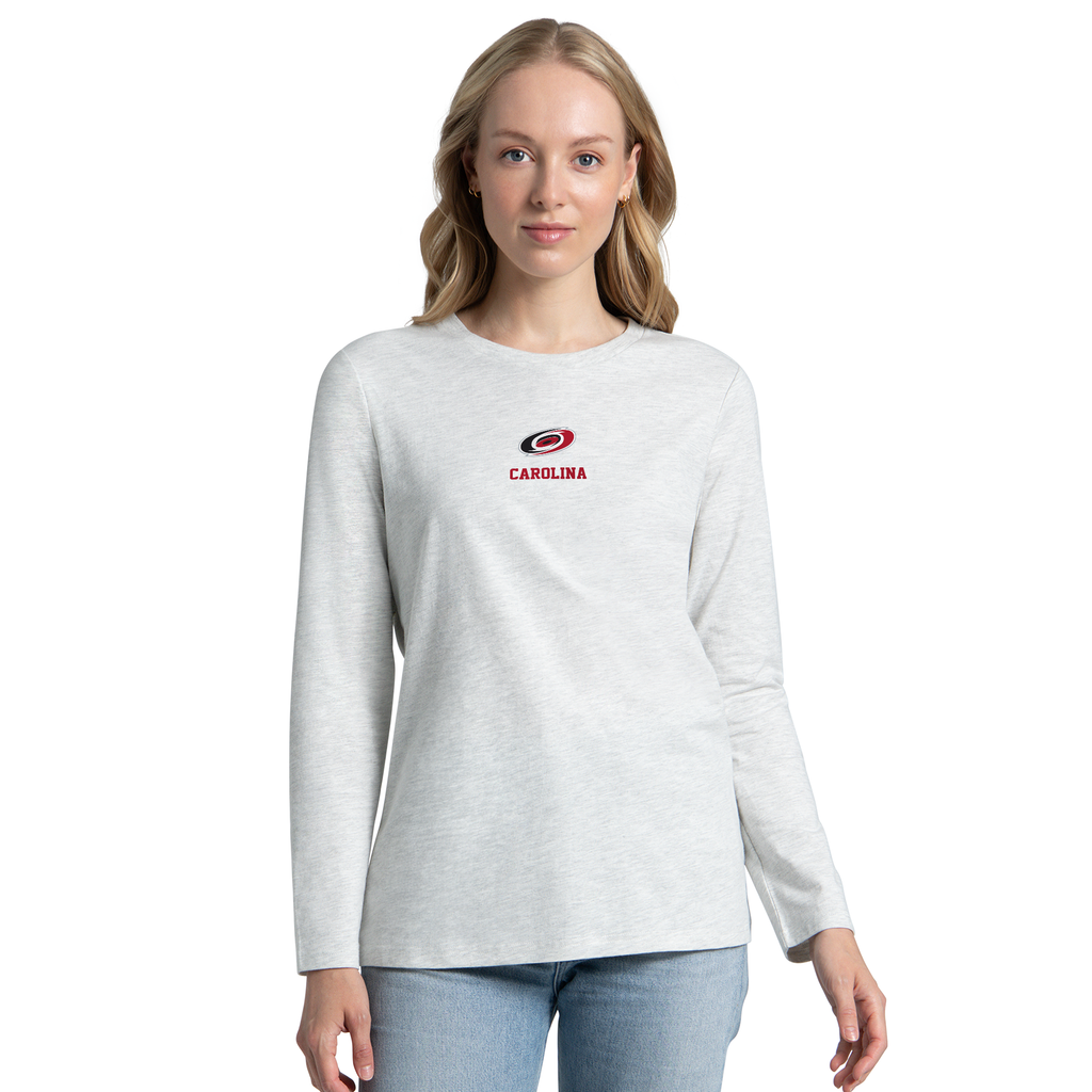 Front: White longsleeve, Primary logo on front middle with "CAROLINA" in red beneath