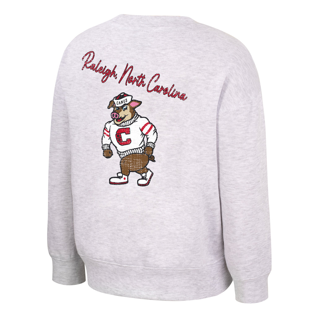 Back: "Raleigh, North Carolina" in red in cursive diagonally on back with Struttin' Stormy beneath wording
