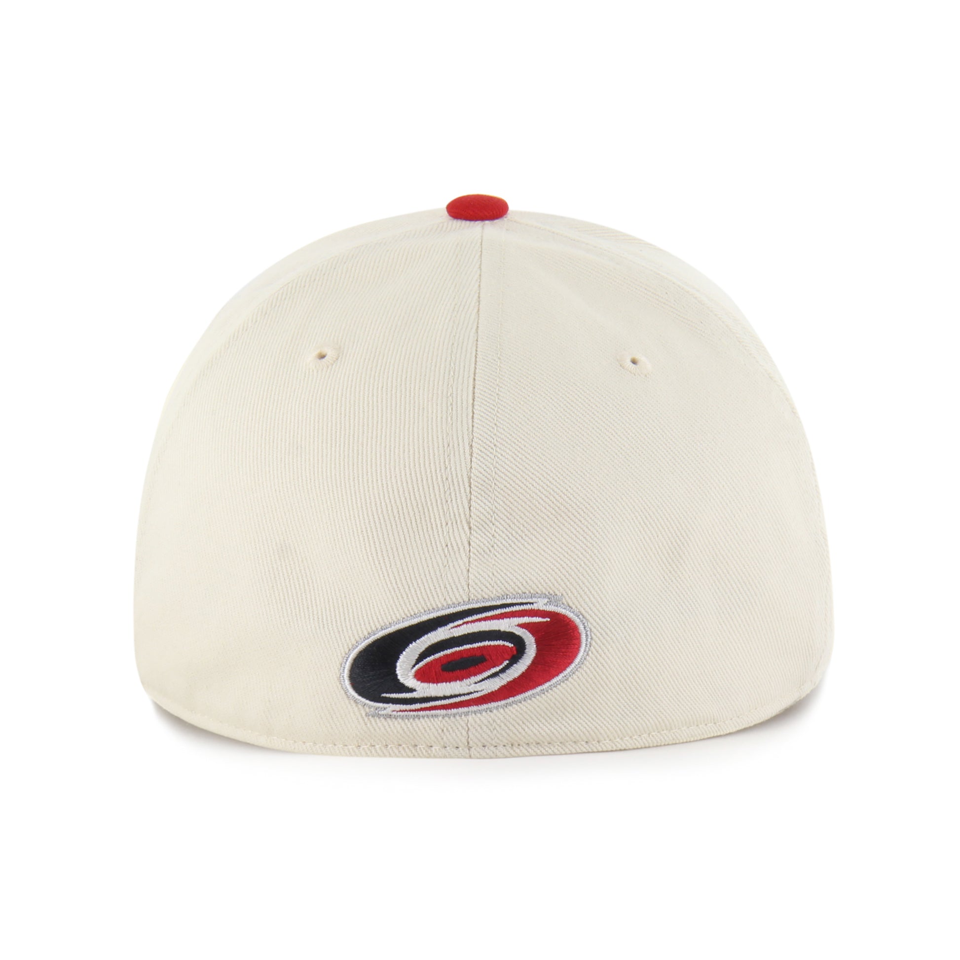 Back: White fitted hat, red crown, Primary logo on back