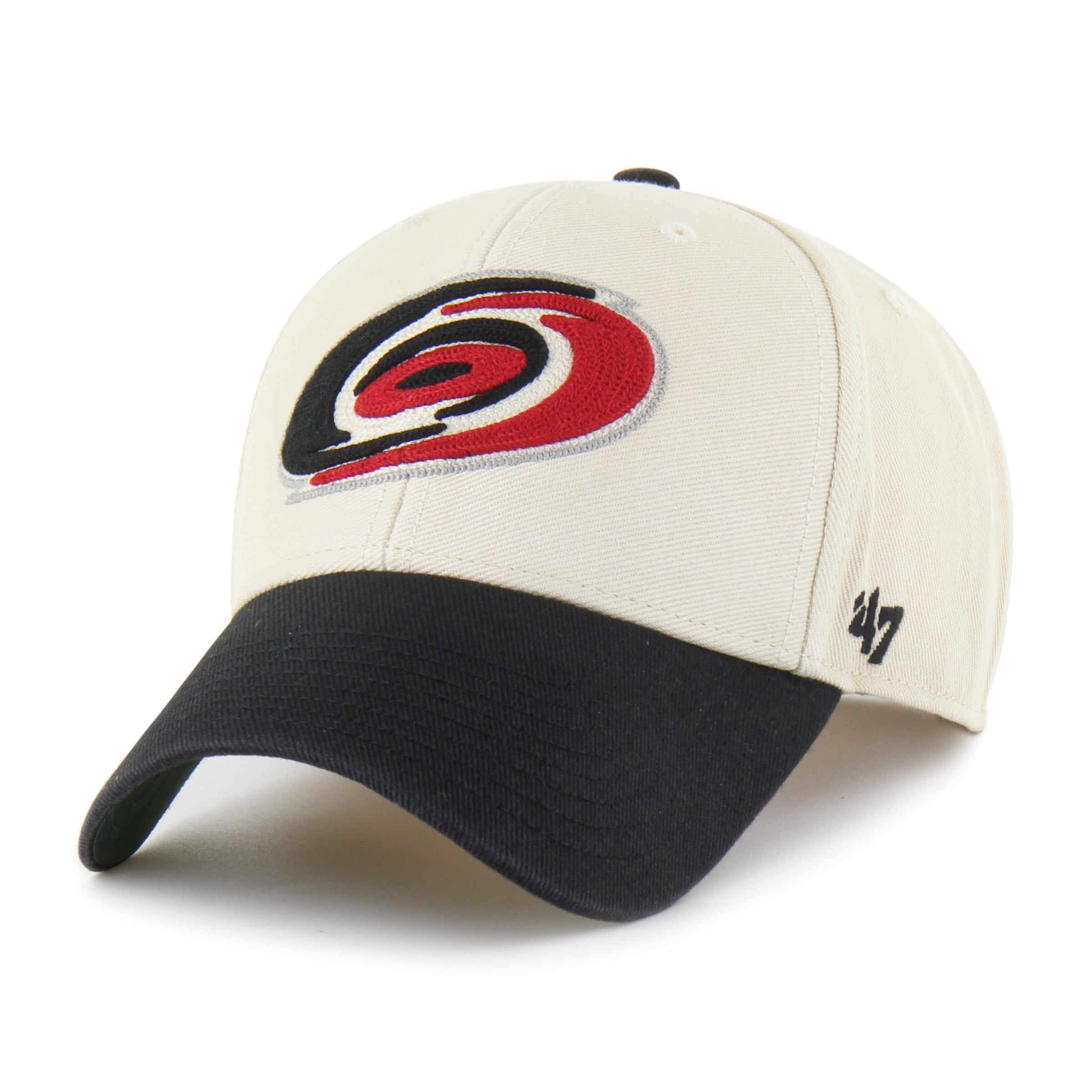 Front: Cream hat, black brim, Primary logo on front, 47 logo on left