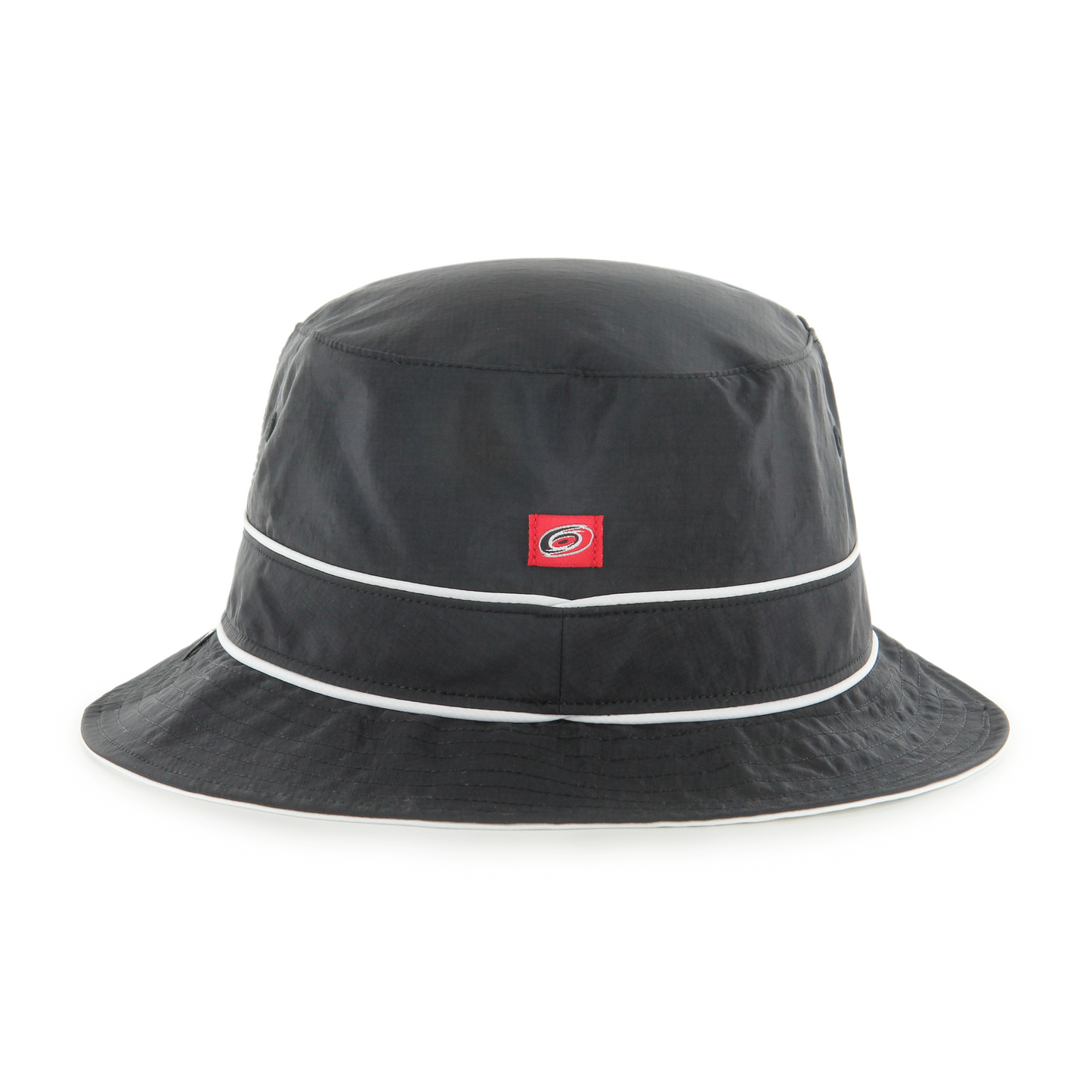 Back: Black Bucket Hat White Stripes small red patch with hurricanes primary logo