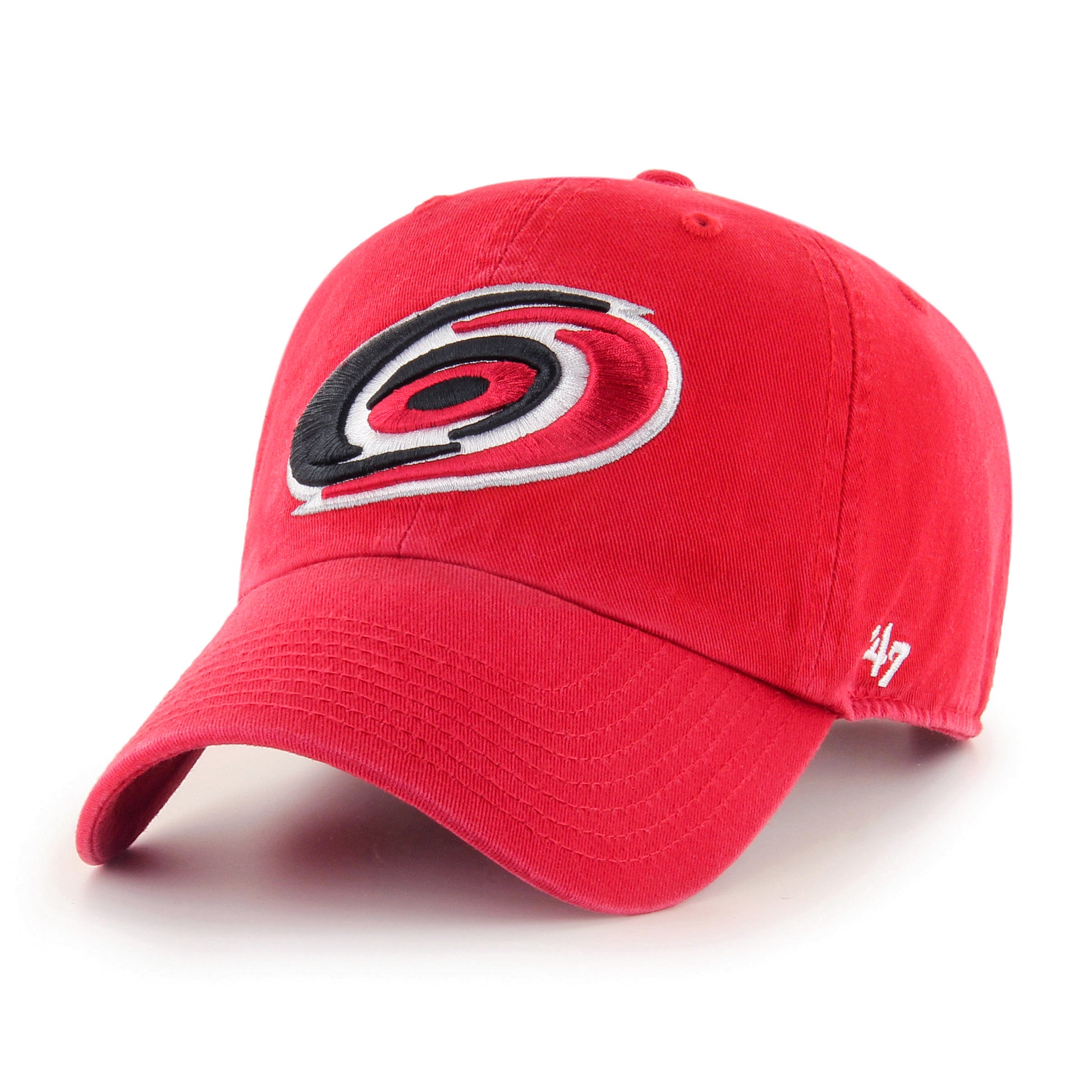 Front view red hat primary hurricanes logo on front 47 brand on side