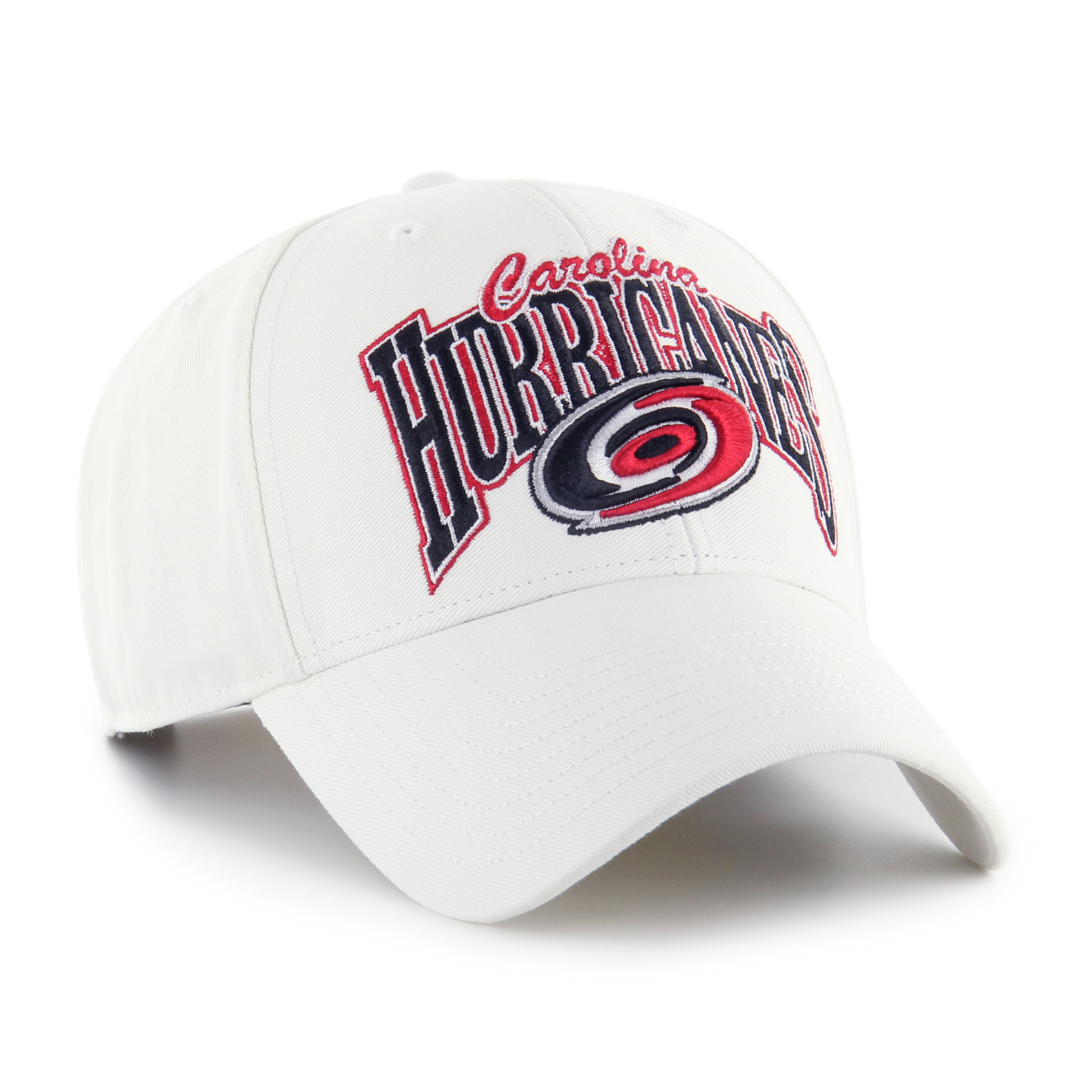 Front: white baseball cap with Carolina Hurricanes and primary logo 
