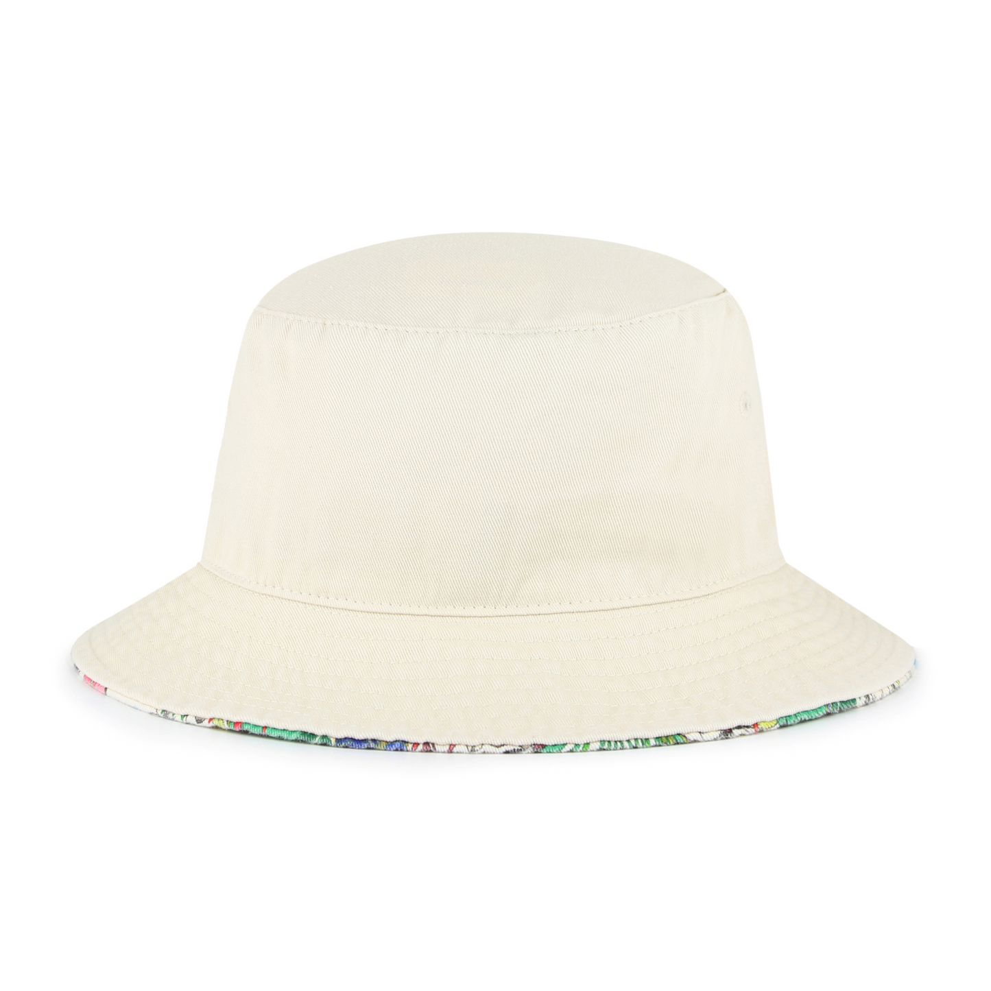 Back: White bucket hat with floral trim